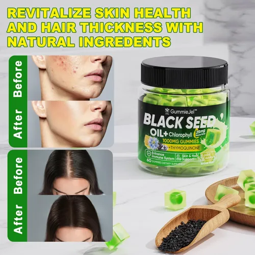 Miniatura 6 de Gomitas de aceite de semilla negra y clorofila, biotina de 500 mcg con colágeno hidrolizado, miel de manuka cruda, orgánica prensada en frío, máxima
