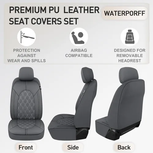 Miniatura 4 de CAROMOP Juego de fundas de asiento delantero de automóvil de piel sintética de lujo, fundas de asiento de automóvil impermeables antimanchas