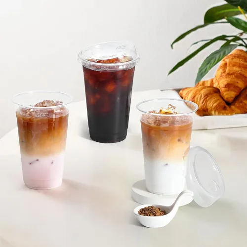 Miniatura 6 de AOZITA 100 unidades de vasos desechables de plástico de 24 oz con tapas sin pajita, vasos de plástico transparentes para café helado, ideales