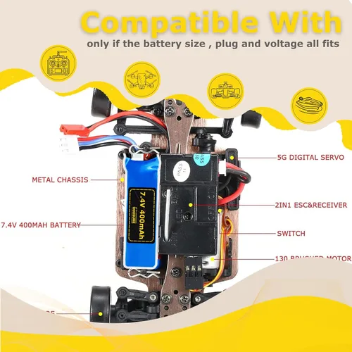 Miniatura 3 de Batería de 7.4V 400mAh 20C compatible con WLtoys P929 P939 K979 K989 K999 K969 RC Racing Truck con cargador USB