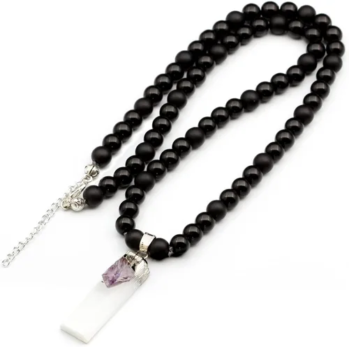 Miniatura 148 de Colgante de turmalina cruda natural, Collar de cuentas de ónix negro genuino, Collar de piedra negra, Collar de piedras preciosas, Cuentas de 0.315