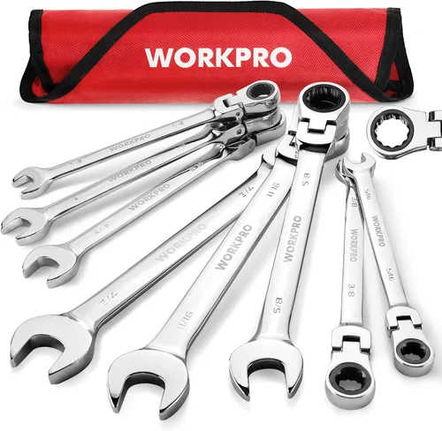 Miniatura 26 de WORKPRO Juego de llaves combinadas de trinquete de cabeza flexible de 8 piezas, SAE 5/16-3/4 pulgadas, 72 dientes, construcción CR-V, niquelado