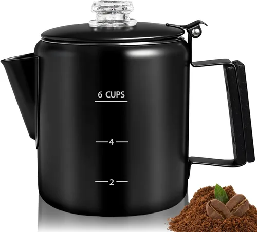 Percolador de 6 Tazas de Acero Inoxidable 304 Cafetera Máquina de Café con Mango de Madera Sólida Perilla Transparente Estufa Greca Mocha para