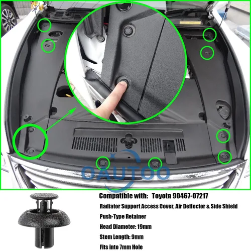 Miniatura 4 de Cubierta de acceso para soporte de radiador, deflector de aire y clip de retención de escudo lateral 90467-07217 para Toyota 4Runner Corolla