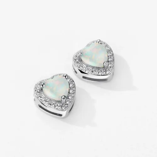 Miniatura 4 de Pendientes de ópalo de plata de ley con forma de corazón de circonio cúbico de octubre de piedra natal