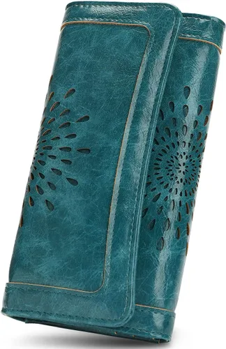 Miniatura 9 de Aphison - Cartera larga de cuero suave RFID para mujer, con caja de regalo