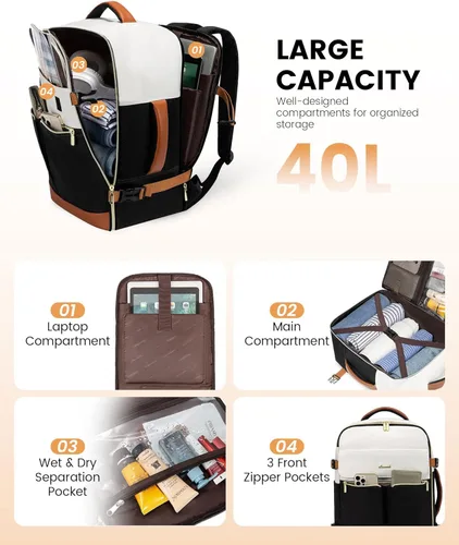 Miniatura 2 de LOVEVOOK - Mochila de Mano, Mochila de Viaje de 40L para Mujer con 3 Cubos de Embalaje, Mochilas de viaje