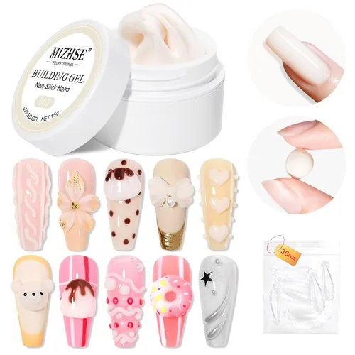 Miniatura 7 de MIZHSE Gel Constructor Claro y Sólido para Uñas, 30g Gel Constructor Duro para Extensión de Uñas Sin Pegamento, Arte de Uñas 3D para Esculpir
