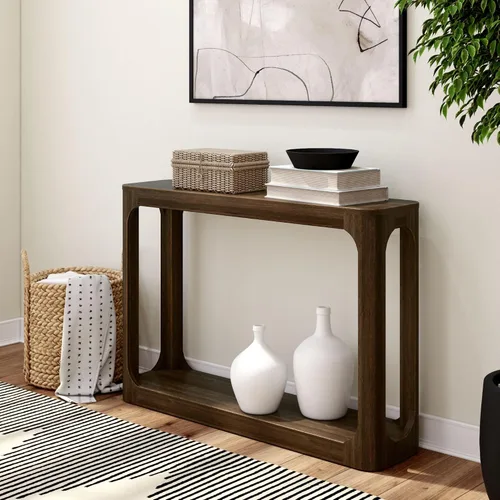 Miniatura 6 de Plank+Beam Forma Mesa Consola, 46 Pulgadas, Mesa de Sofá de Madera Sólida, Mesa de Entrada para Pasillo, Mesa Estrecha Detrás del Sofá, Mesas