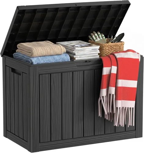 Miniatura 11 de EasyUp Caja de almacenamiento al aire libre de 30 galones, caja de resina para muebles, herramientas de jardín, cajas de almacenamiento exteriores