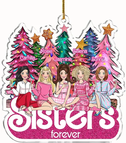 Miniatura 10 de Gossby Adorno de Navidad acrílico personalizado para hermanas para siempre, regalo personalizado con diseño, nombre, decoración de árbol de 2