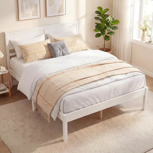 Miniatura 16 de KOMFOTT Marco de Cama de Madera Tamaño Twin con Cabecero, Marco de Cama de Madera Maciza con Soporte de Listones, Almacenamiento Debajo de la Cama
