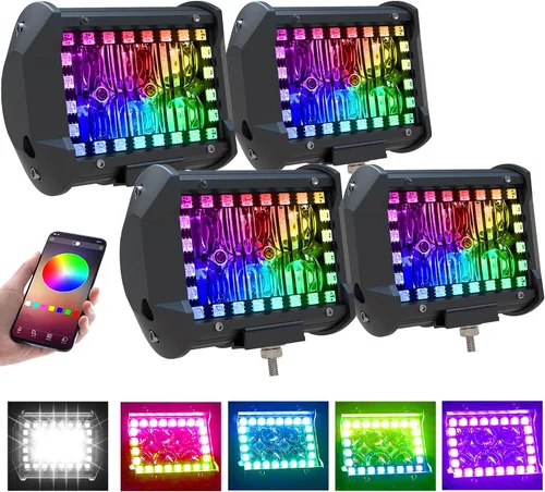 Miniatura 10 de ASLONG 4 Piezas Cubos LED 3X3 Blanco/Ámbar Pods Estroboscópicos de Inundación Trabajo con Halo RGB Chaser 16 Colores Sólidos Más de 92 Modos