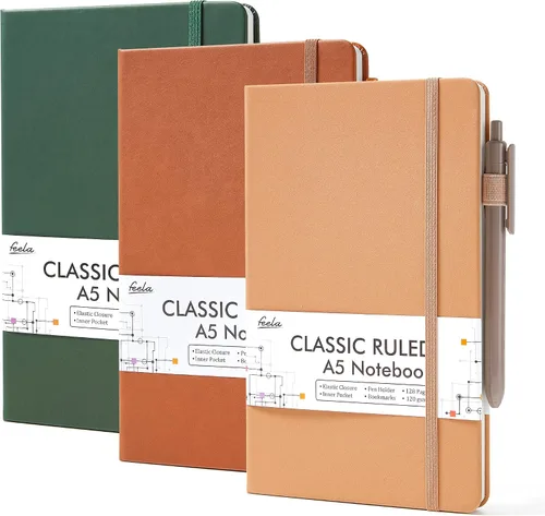 Miniatura 8 de feela Paquete de 3 Cuadernos Diarios a Granel, Cuaderno de Tapa Dura Clásico con Rayas Rayado Diarios con Soporte para Bolígrafo para Mujeres Niñas