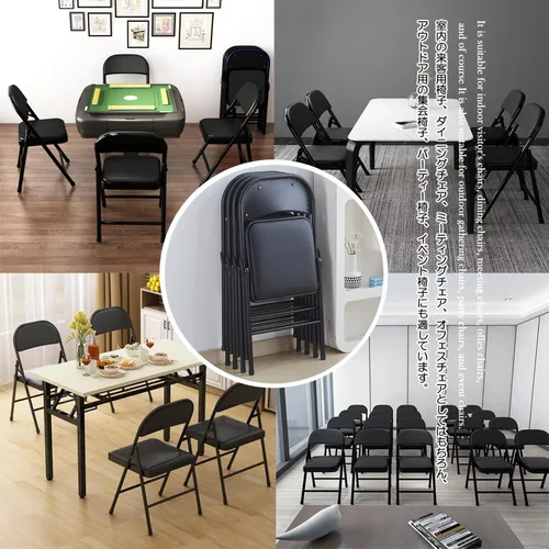 Miniatura 5 de KAIHAOWIN Paquete de 2 sillas plegables, asiento acolchado de vinilo, fácil almacenamiento, apilable, asiento comercial Morden con marco de metal