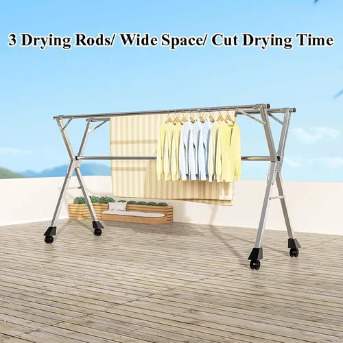 Miniatura 2 de HUHJYUGE Estante de secado de ropa plegable, estante de lavandería con ruedas, estante de ropa resistente, soporte plegable para ahorrar espacio