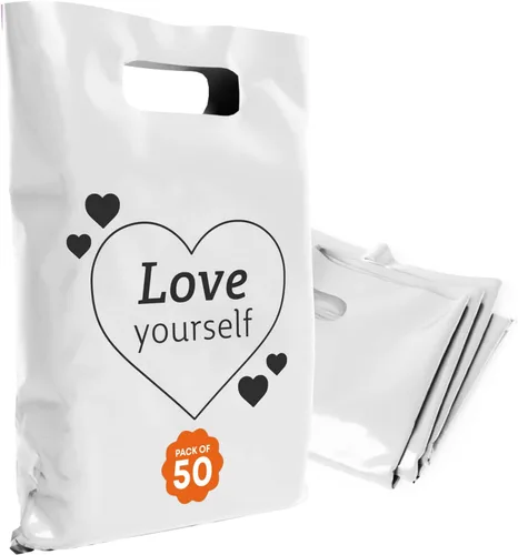 Miniatura 40 de Bolsas de plástico con asas – Bolsas de mercancía de 12 x 15 pulgadas para pequeñas empresas – Bolsas troqueladas para compras minoristas y Negro