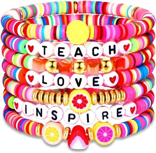Miniatura 75 de Surfer Heishi - Pulseras apilables para mujer, apilables, de vinilo arcoíris, disco de arcilla, pulseras elásticas para la amistad, joyería bohemia