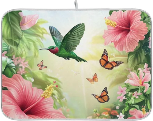 Miniatura 21 de Tapete de secado de platos de primavera naranja con flor de amapola para encimera de cocina, tapete escurridor absorbente de microfibra, tapete
