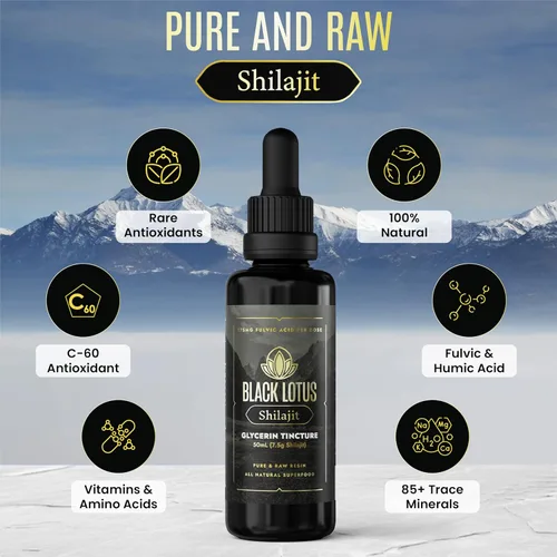 Miniatura 5 de Black Lotus - Tintura líquida de resina Shilajit pura, 1.7 fl oz, 100% Shilajit natural puro para hombres y mujeres con aminoácidos, 175 mg de ácido