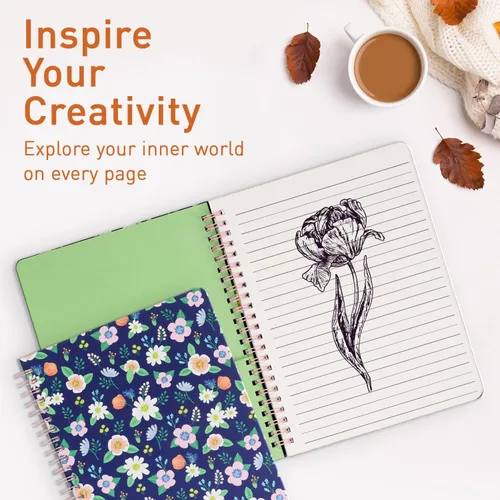 Miniatura 6 de Sweetzer & Orange S&O - Lindos cuadernos en espiral con rayas universitarias con bolsillos, cuaderno de tapa dura para mujer, bonitos cuadernos