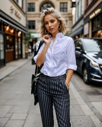 Miniatura 2 de HOTOUCH Camisa de manga 3/4 con botones para mujer, blusas de trabajo ajustadas, camisas de vestir de algodón, camisas de oficina