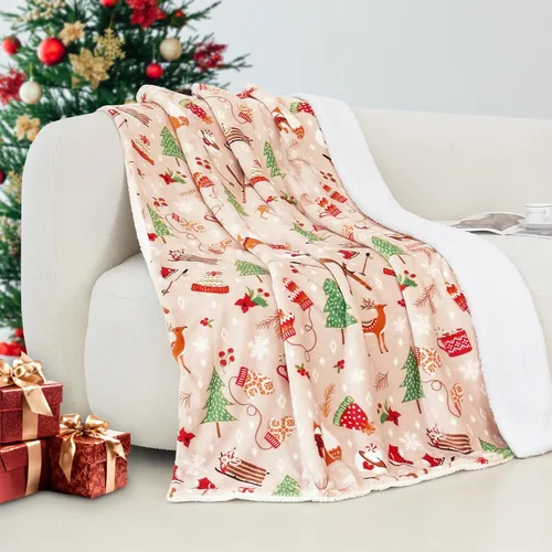 Miniatura 29 de Elegant Comfort - Manta reversible y ultra suave de franela con forro polar - Manta de sherpa navideña de invierno - Ligera, suave y acogedora
