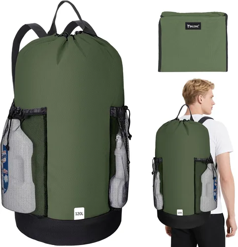 Miniatura 28 de BALEINE Mochila Bolsa de Lavandería de 120L, Tela Oxford 900D Bolsas Grandes de Lavandería de Viaje con Correas para el Hombro y 2 Bolsillos de Negro