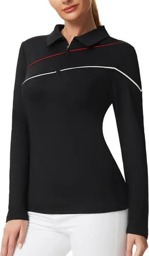 Miniatura 4 de JACK SMITH Polo de golf para mujer, ajuste seco, UPF 50+, manga larga, con cremallera, ajuste delgado, atlético, con soporte para camiseta