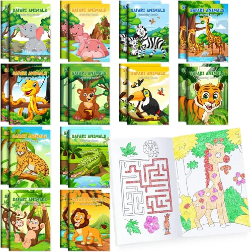 BenLouis 24 Piezas Mini Libros para Colorear Safari de la Selva Niños Animales del Zoológico Recuerdos de Fiesta Pequeños Libros de Actividades a