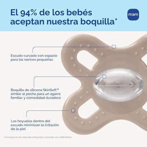 Miniatura 3 de MAM Original Start - Chupetes mate para bebé, Binky para 0-3 meses, pezón de silicona sin BPA, fácil de limpiar, lo mejor para bebés recién nacidos