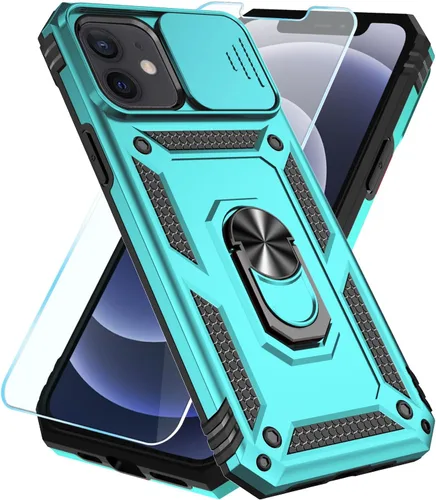 Miniatura 39 de SunStory Funda compatible con iPhone 12 Pro Max con protector de pantalla HD, cubierta de cámara deslizante y soporte de anillo giratorio