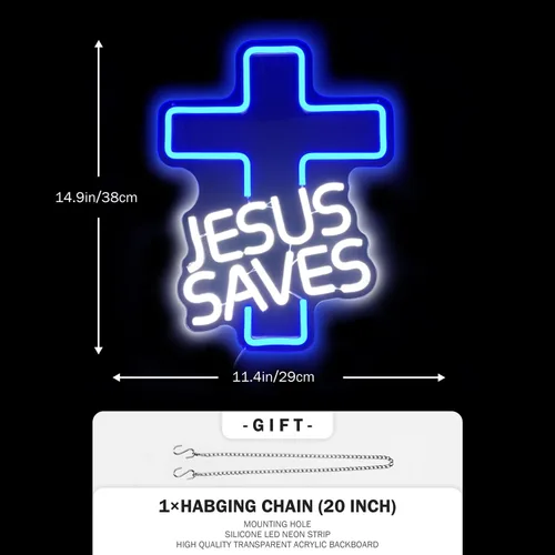 Miniatura 5 de Letreros de neón con cruz de Jesús salva, letreros LED para decoración de pared, regulables, luces de neón de Jesús para dormitorio, sala de estar
