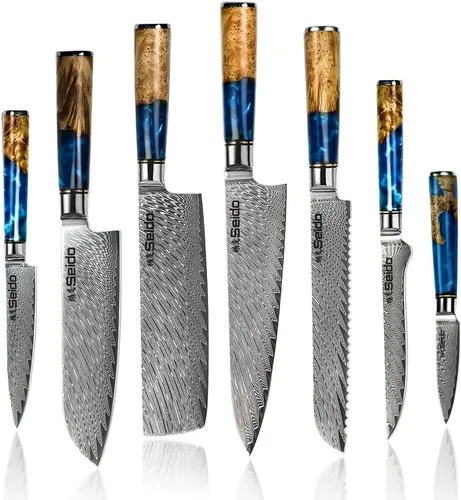 Seido Knives Juego de 7 cuchillos ejecutivos de acero Damasco con núcleo de acero japonés VG-10 Super Steel – Juego de cuchillos de cocina para el