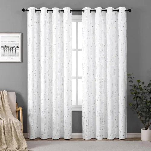 Miniatura 2 de SMILE WEAVER Cortinas blancas de Navidad de 54 pulgadas de largo para dormitorio, cortinas de oscurecimiento de habitación con estampado de Oro