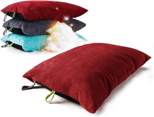 ZOOOBELIVES Almohada de camping rellena de plumón para viajes, funda suave lavable, cojín de campamento pequeño para cuello y soporte lumbar sobre