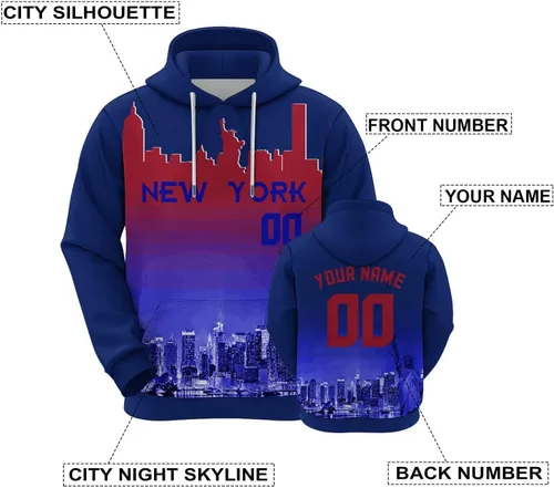 Miniatura 83 de Custom Football Hoodies City Night Skyline Personalized Sweatshirt Name Number Fan Gift Pullover for Men Women Youth