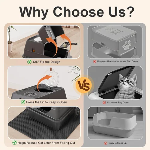 Miniatura 5 de 2PACK Stainless Steel Litter Box with Lid, XL Extra Large Litter Box Enclosed Top Entry Metal Litterbox for Big Cats & Multi-Cats, Easy Cleaning
