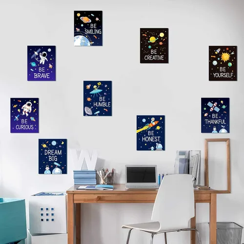 Miniatura 6 de Zonon 9 piezas de decoración de espacio exterior para habitación de niños, dormitorio de niños, 8 x 10 pulgadas, póster sin marco, decoración