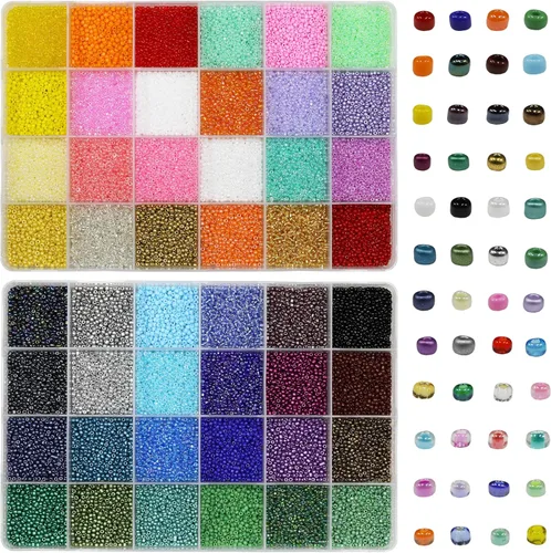 Miniatura 10 de Tamaño 12/0 - Cuentas de cristal para manualidades de 0.079 pulgadas (0.079 in), juego surtido con caja organizadora para fabricación de joyas
