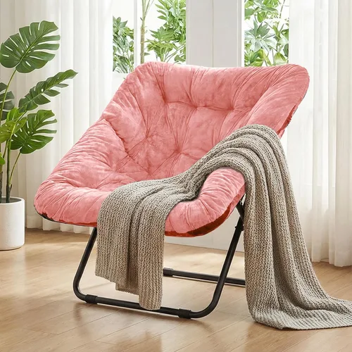 Miniatura 12 de Grezone Silla plegable con platillo, silla de luna perezosa de gran tamaño con marco de metal, cómodas sillas de dormitorio para dormitorio, sala