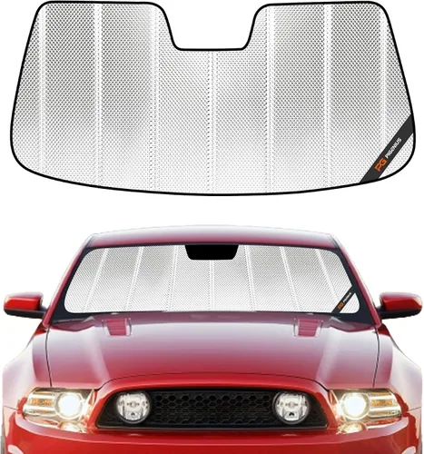 Miniatura 22 de Protección solar para parabrisas Pigenius para Ford Mustang 2015-2023 sin cámara montada en el espejo retrovisor - Metálico Plateado metálica