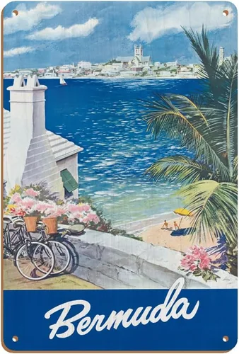 Miniatura 5 de Bermuda Hamilton Waterfront Main Island Somers Isles - Póster de viaje vintage por Frank Lemen c.1950s - Cartel de metal vintage de 8 x 12 pulgadas