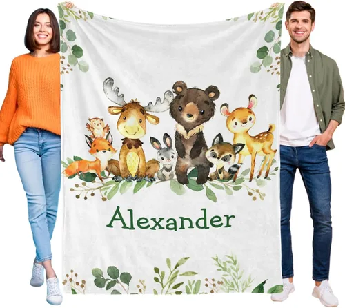 Miniatura 15 de Manta de bebé personalizada de animales del bosque para niños y niñas, manta de bebé personalizada con nombre Adventure Awaits Stuff recién nacido