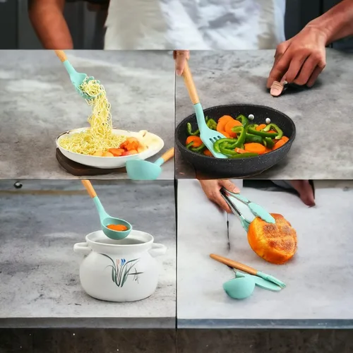 Miniatura 6 de 33 piezas." Juego de utensilios de cocina para cocinar. Viene con 5 paños de limpieza de cocina, juego de utensilios con soporte, espátula, así