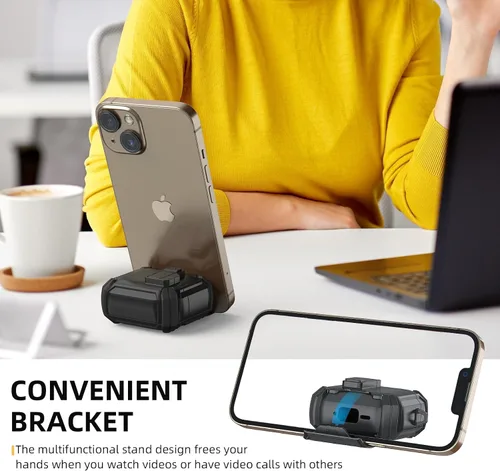 Miniatura 3 de Meliya Funda para AirPods 4, viene con soporte para teléfono y función MagSafe, funda rígida de protección completa automática emergente con bloqueo