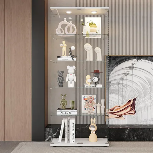 Miniatura 33 de LFT HUIMEI2Y Vitrina de cristal con puerta y cerradura, gabinete Curio de 4 niveles para coleccionables, figuras, vino, vitrina de vidrio templado