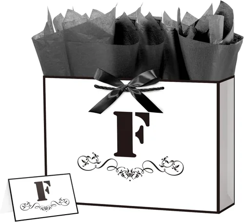 Miniatura 31 de ysmile Bolsa de regalo de letras con papel de seda para hombres, bolsa grande de 12 pulgadas, color blanco y negro, para cumpleaños, aniversario