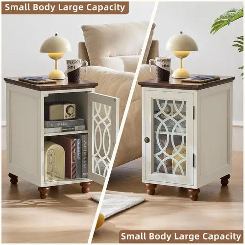 Miniatura 3 de Joaxswe Mesa auxiliar estrecha con puerta de cristal, mesita de noche de 18 x 14 pulgadas con estante ajustable, organizador de gabinete