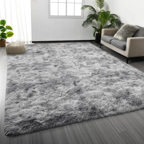 Deerhoo - Alfombra de área, estilo shag, 4 x 6 pies, con teñido anudado, alfombra mullida y ultrasuave para sala de estar, alfombra de pelo para